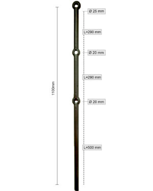 S&oslash;rlandstolpe 3hull &Oslash;30mm.  25mm hull &oslash;verst, 2x20mm nede 6,3 kg
