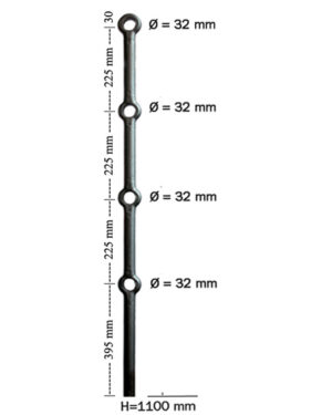 S&oslash;rlandstolpe 4-hull H 1100mm &Oslash;32 hull 6 kg
